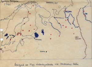 Karta över återfynd av på Strömmen ringmärkta viggar fram till 1976